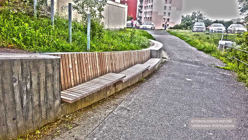 Photo: Veronika Vopelkova A wooden benches are welcomed not only by retirement people. Moreover, the monotony design of a city is broken. Photo: Veronika Vopelkova, 2017.