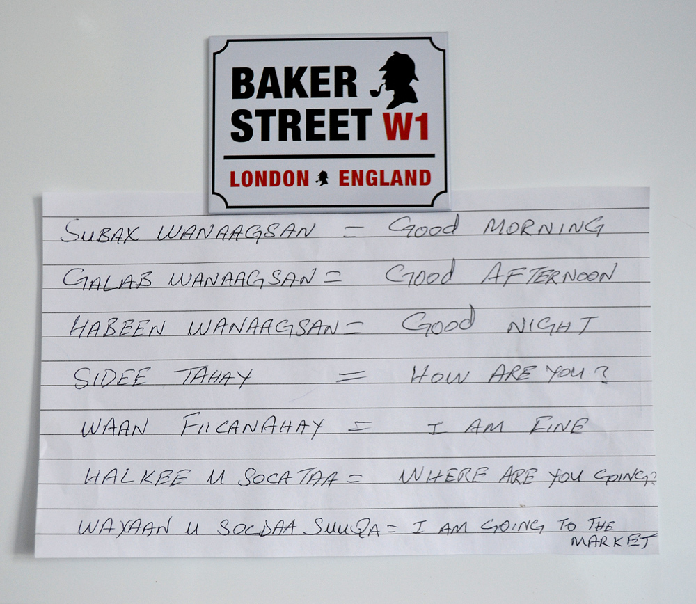 Photo: Barbora Zelenkova (Sajmovicova) The basic Somali phrases written by the Somali living in London. Photo: Barbora Zelenkova (Sajmovicova)