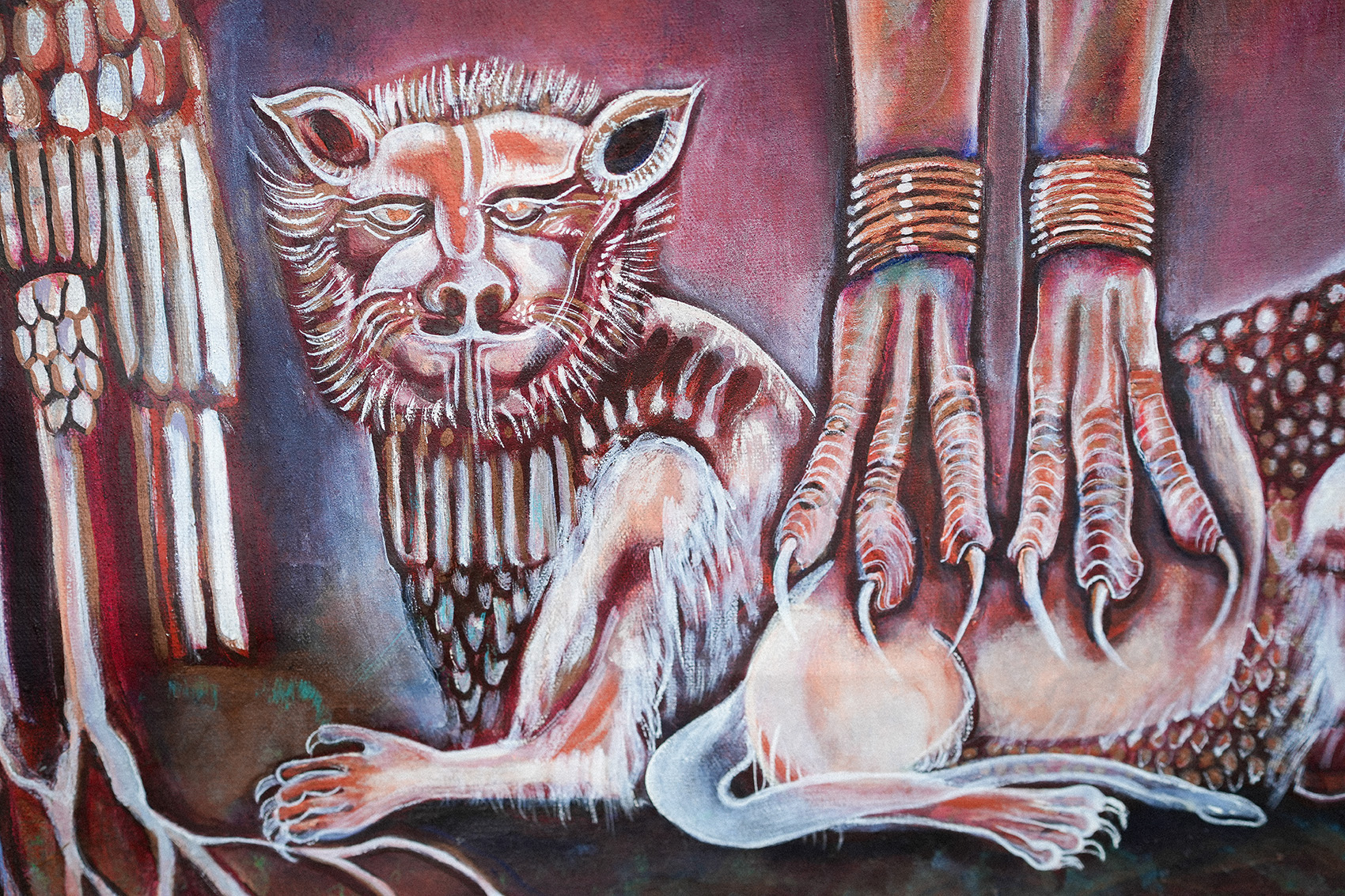 Photo: Barbora Zelenkova Detail of Melissa’s masterpiece, ‘INANNA - STARFIRE QUEEN,’ showcases the precision and intricate craftsmanship of this Australian painter. Inanna, also known as Ishtar, was one of the main goddesses in ancient Mesopotamian mythology, often associated with lions, a symbol of her majestic and formidable nature. She represented love, beauty, sex, desire, fertility, war, justice, and political power, embodying the complexity of her roles across various cities and cultures. In Melissa’s depiction, Inanna is celebrated for her multifaceted essence, connecting the timeless power and mystique of the goddess with the modern expressions of femininity and strength.